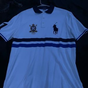 white and blue polo
